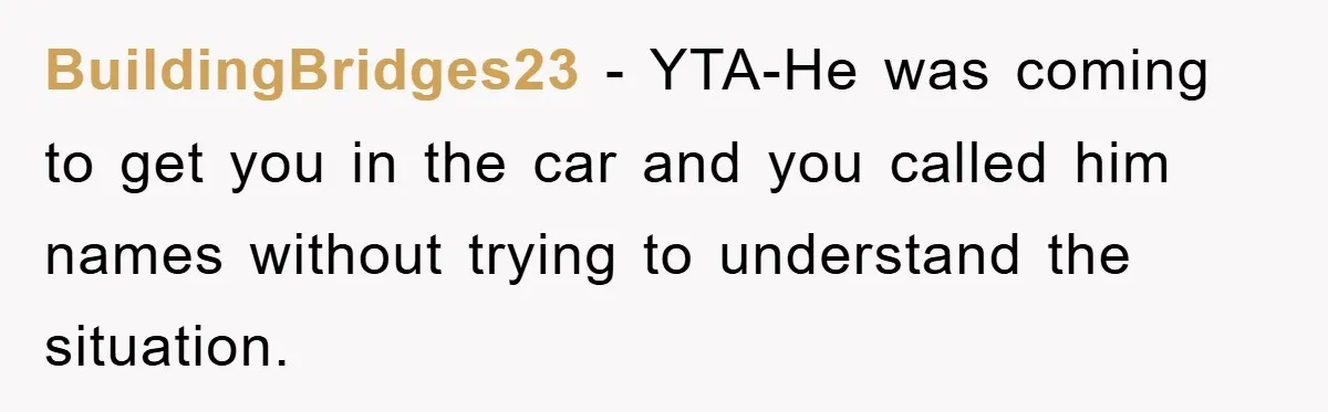 BuildingBridges23 − YTA-He was coming to get you in the car and you called him names without trying to understand the situation.