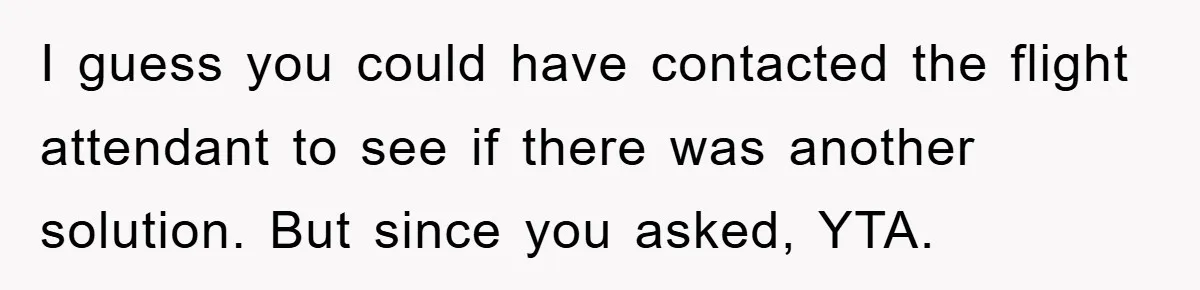 I guess you could have contacted the flight attendant to see if there was another solution. But since you asked, YTA.