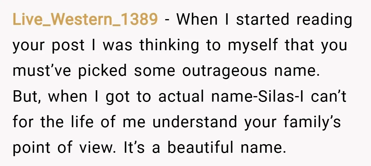 Live_Western_1389 − When I started reading your post I was thinking to myself that you must’ve picked some outrageous name. But, when I got to actual name-Silas-I can’t for the...