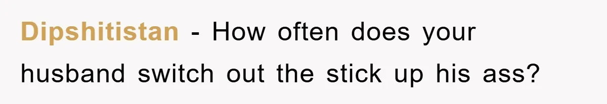 Dipshitistan − How often does your husband switch out the stick up his ass?