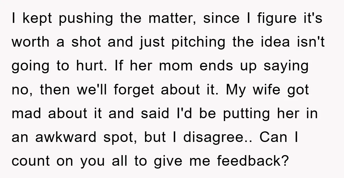 I kept pushing the matter, since I figure it's worth a shot and just pitching the idea isn't going to hurt. If her mom ends up saying no, then we'll...