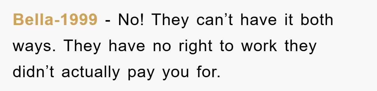 Bella-1999 - No! They can’t have it both ways. They have no right to work they didn’t actually pay you for.