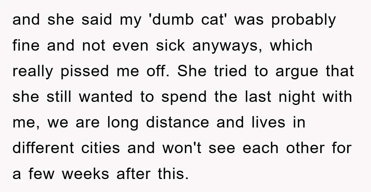 and she said my 'dumb cat' was probably fine and not even sick anyways, which really pissed me off. She tried to argue that she still wanted to spend the...