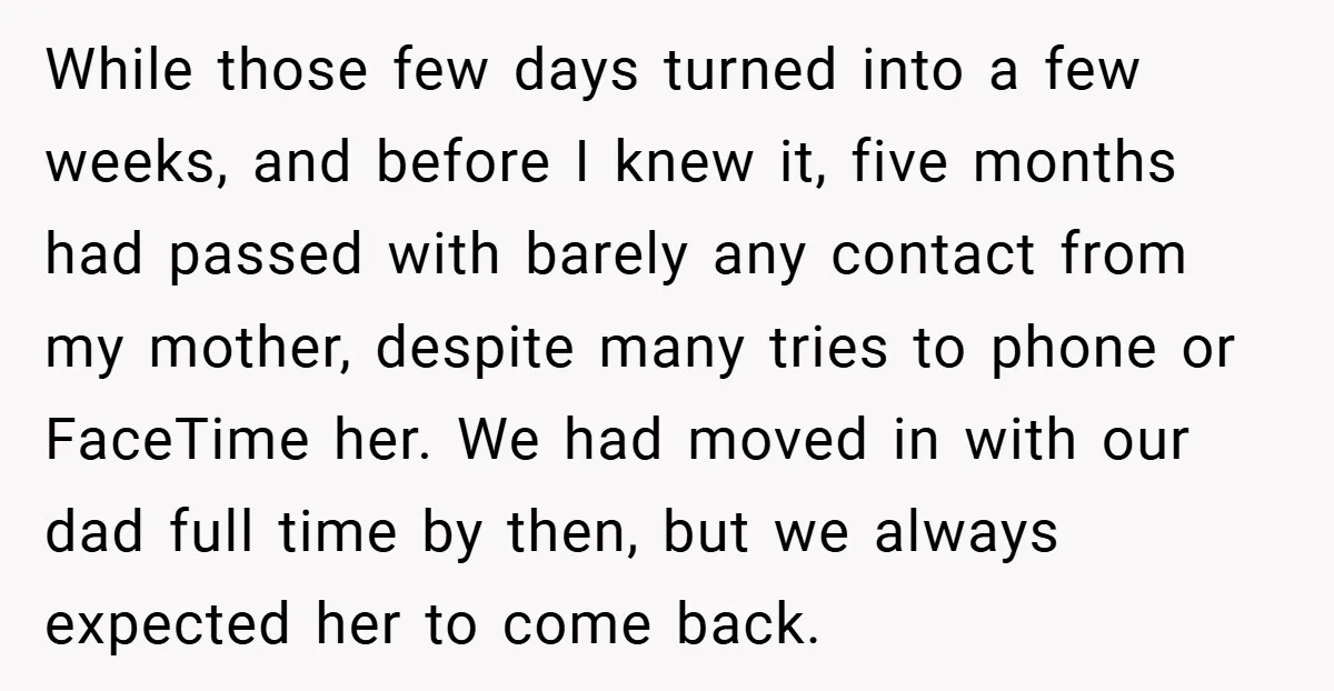 While those few days turned into a few weeks, and before I knew it, five months had passed with barely any contact from my mother, despite many tries to phone...