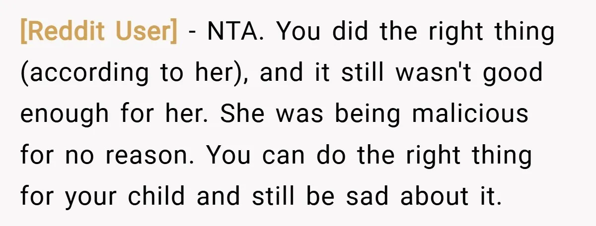[Reddit User] − NTA. You did the right thing (according to her), and it still wasn't good enough for her. She was being malicious for no reason. You can do...