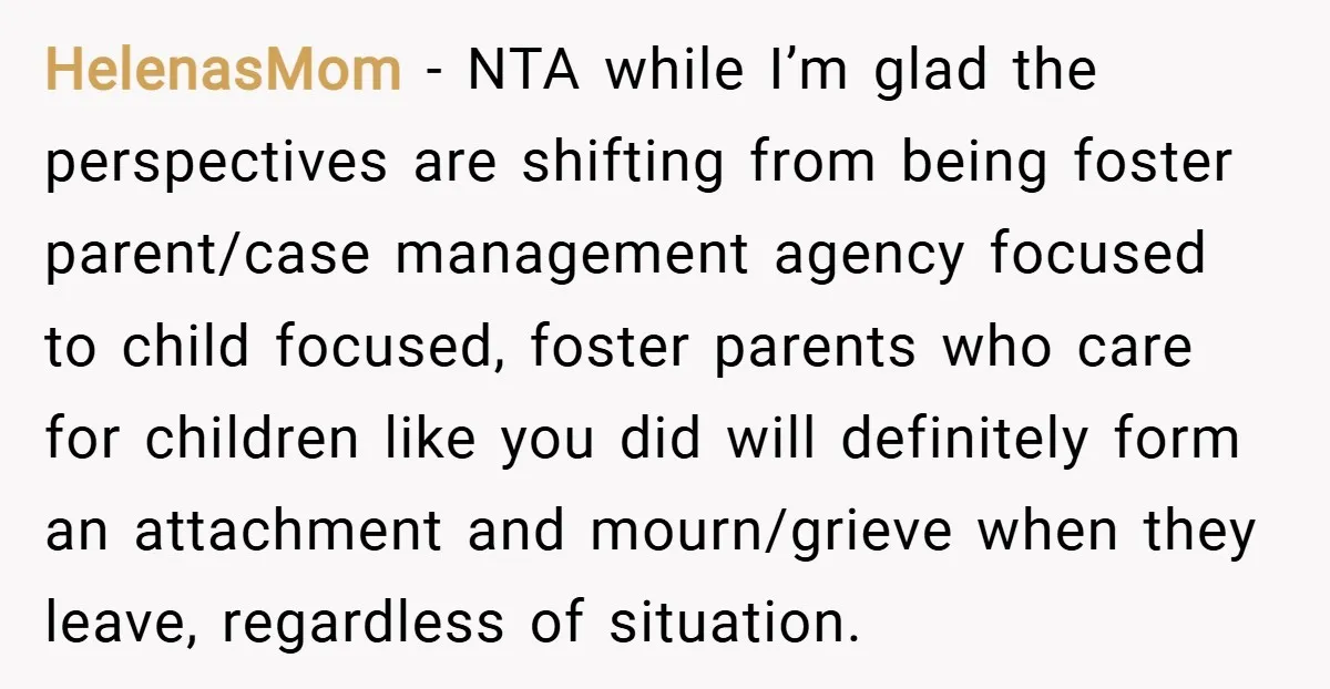 HelenasMom − NTA while I’m glad the perspectives are shifting from being foster parent/case management agency focused to child focused, foster parents who care for children like you did will...