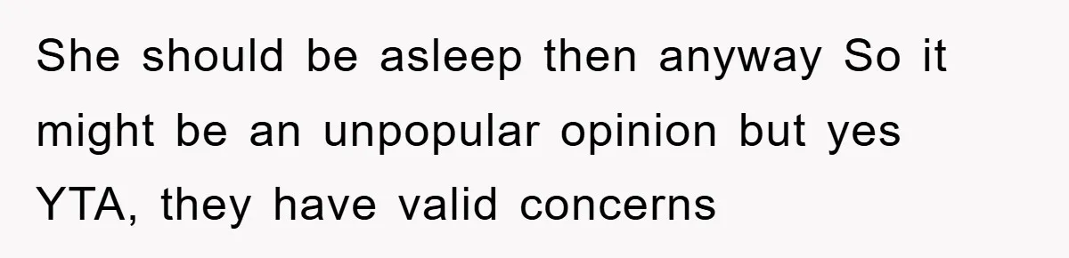 She should be asleep then anyway So it might be an unpopular opinion but yes YTA, they have valid concerns