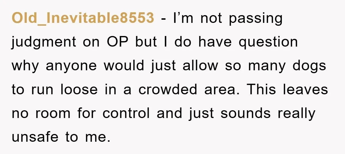 Old_Inevitable8553 - I’m not passing judgment on OP but I do have question why anyone would just allow so many dogs to run loose in a crowded area. This leaves...