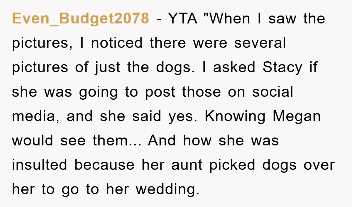 Even_Budget2078 - YTA "When I saw the pictures, I noticed there were several pictures of just the dogs. I asked Stacy if she was going to post those on social...