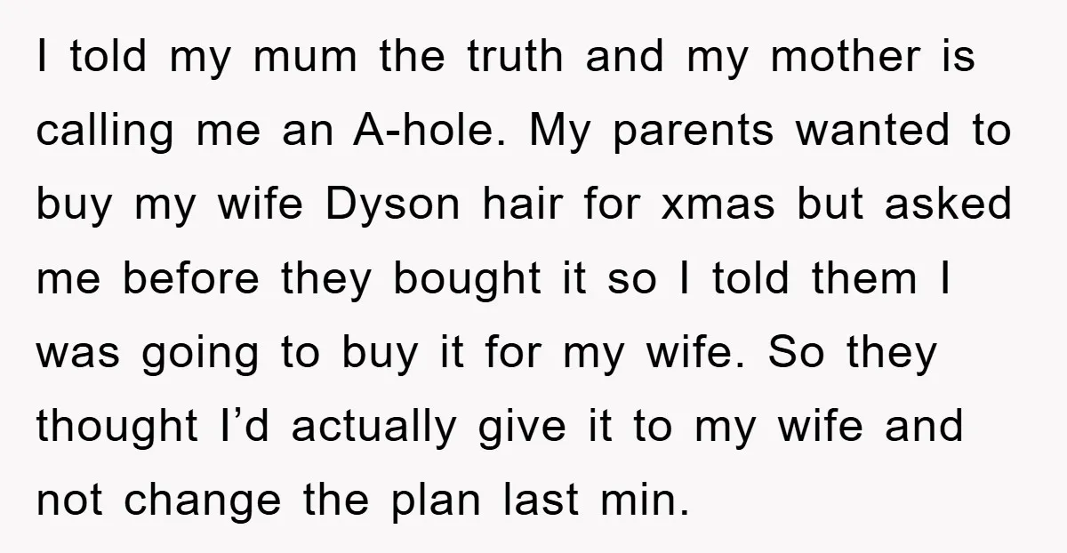 I told my mum the truth and my mother is calling me an A-hole. My parents wanted to buy my wife Dyson hair for xmas but asked me before they...