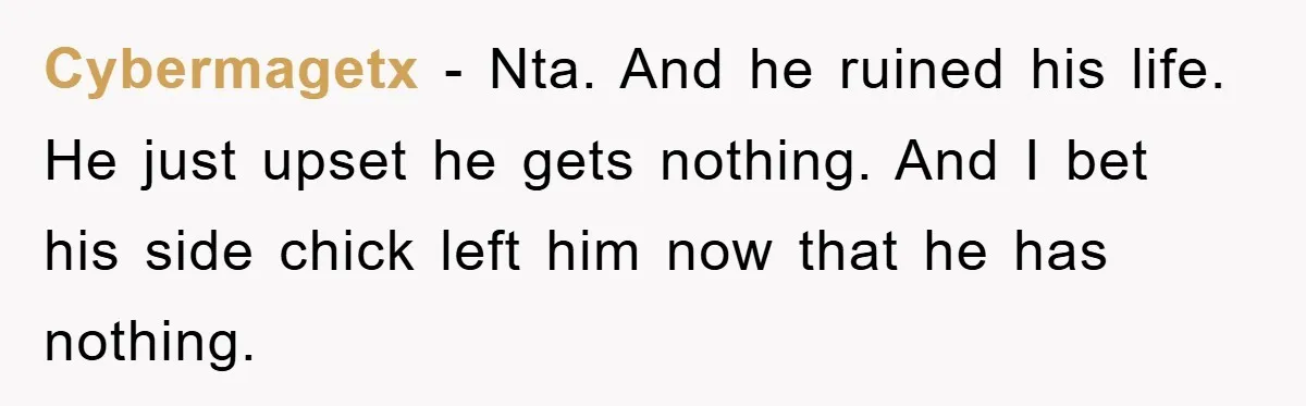 Cybermagetx − Nta. And he ruined his life. He just upset he gets nothing. And I bet his side chick left him now that he has nothing.