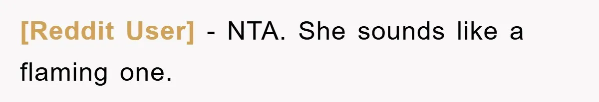 [Reddit User] − NTA. She sounds like a flaming one.