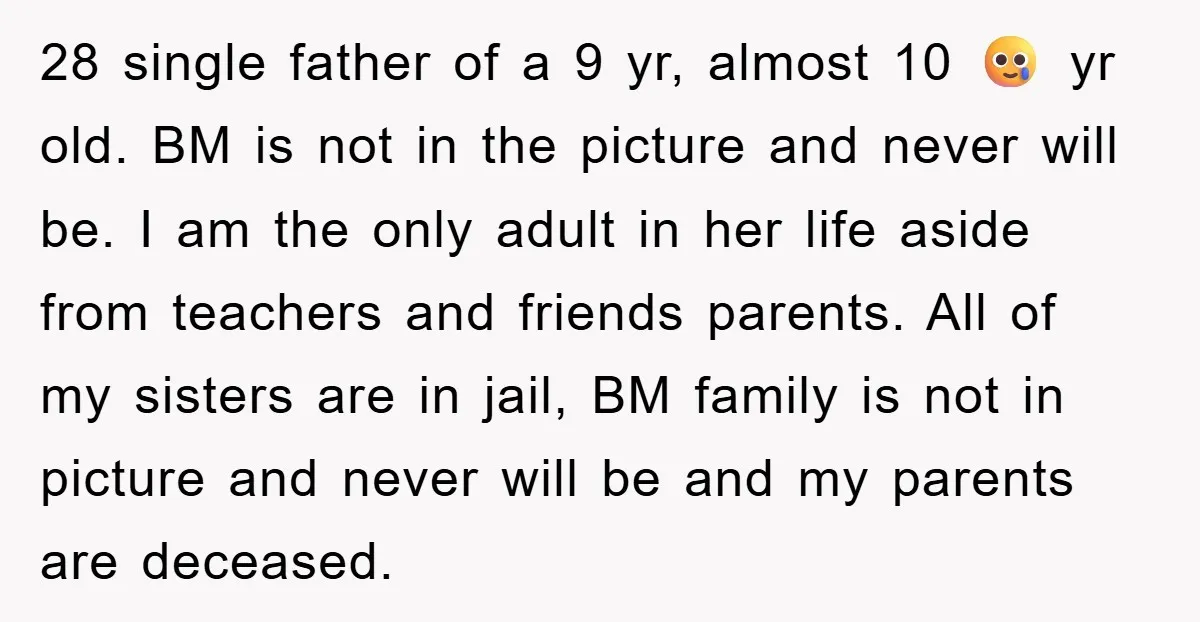 28 single father of a 9 yr, almost 10 🥲 yr old. BM is not in the picture and never will be. I am the only adult in her life...