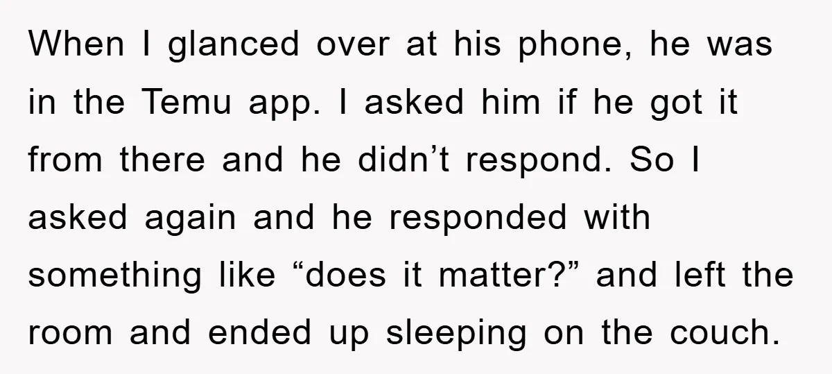 When I glanced over at his phone, he was in the Temu app. I asked him if he got it from there and he didn’t respond. So I asked again...