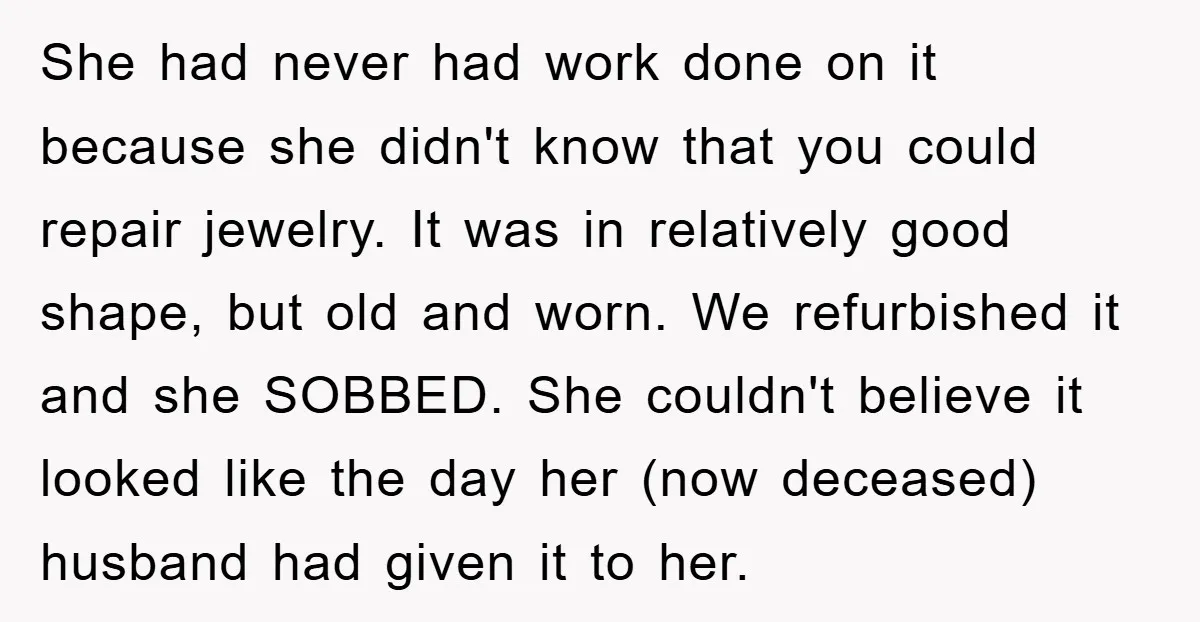 She had never had work done on it because she didn't know that you could repair jewelry. It was in relatively good shape, but old and worn. We refurbished it...