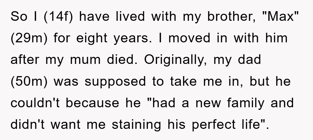 So I (14f) have lived with my brother, "Max" (29m) for eight years. I moved in with him after my mum died. Originally, my dad (50m) was supposed to take...