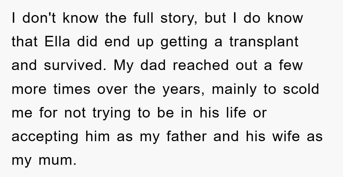 I don't know the full story, but I do know that Ella did end up getting a transplant and survived. My dad reached out a few more times over the...
