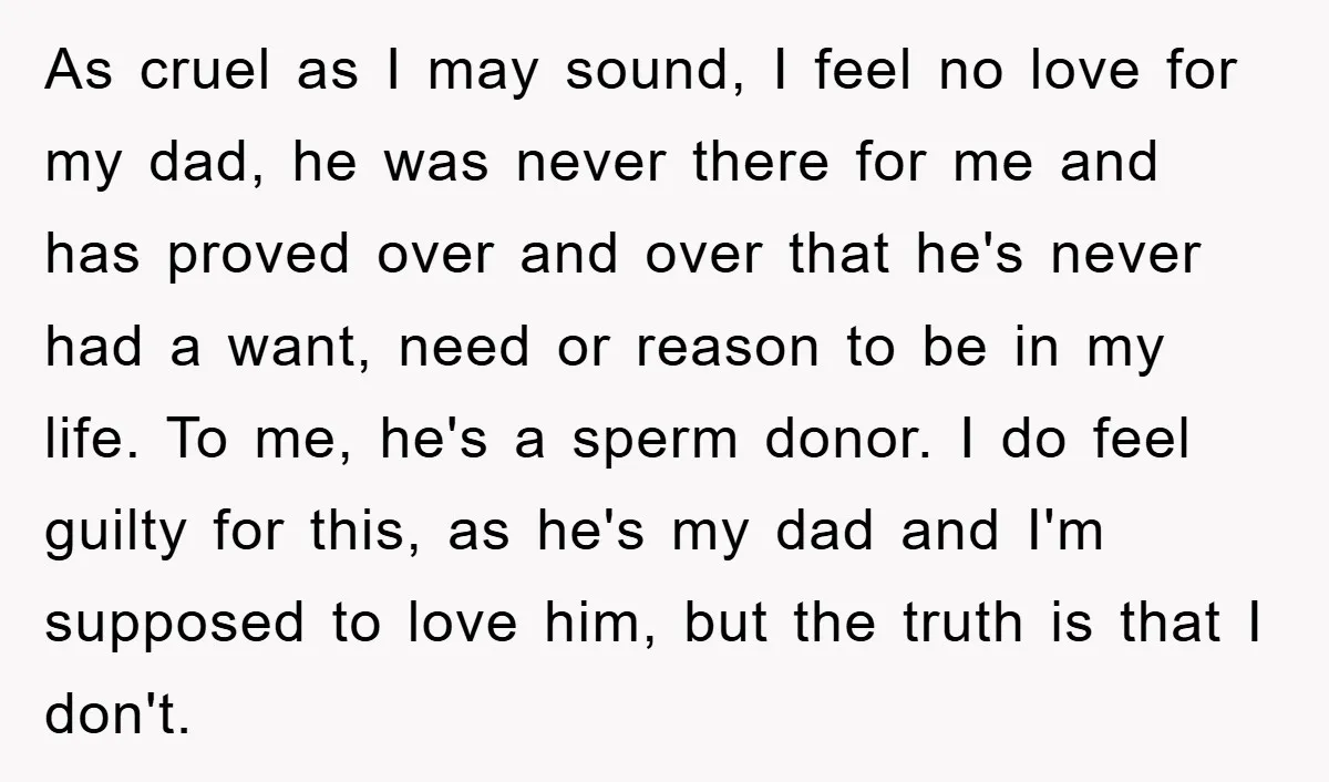 As cruel as I may sound, I feel no love for my dad, he was never there for me and has proved over and over that he's never had a...