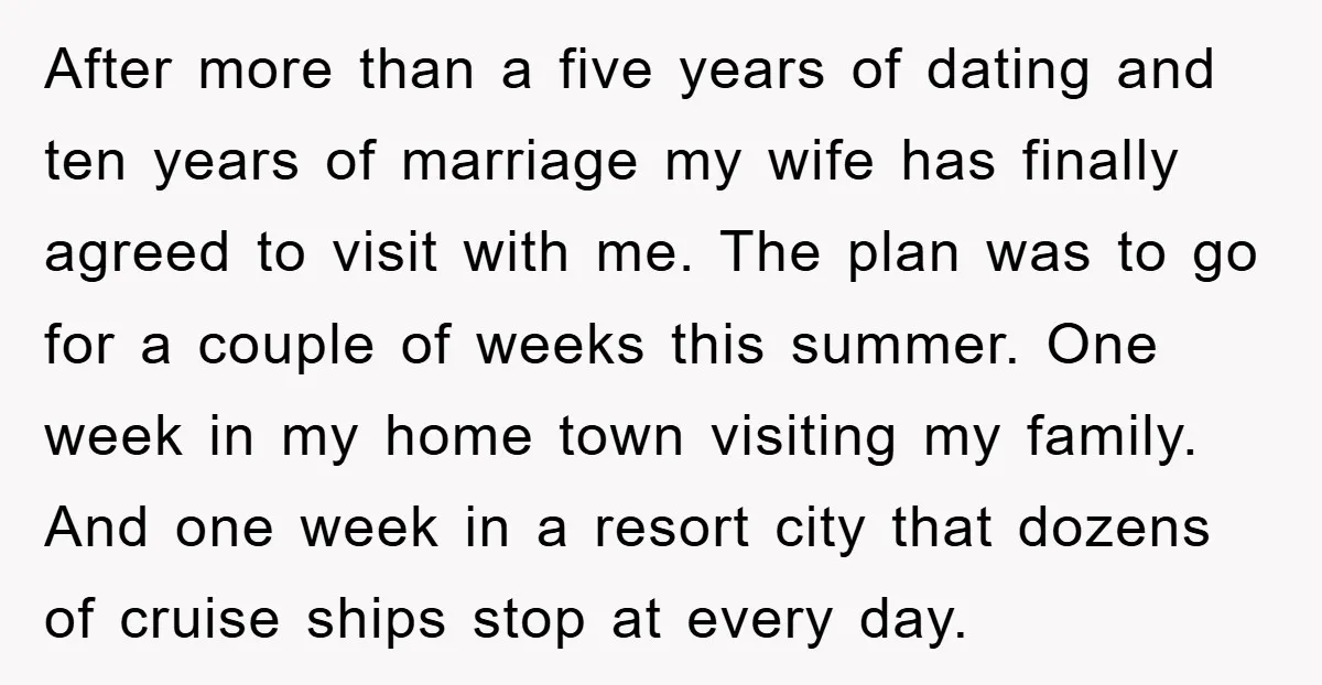 After more than a five years of dating and ten years of marriage my wife has finally agreed to visit with me. The plan was to go for a couple...