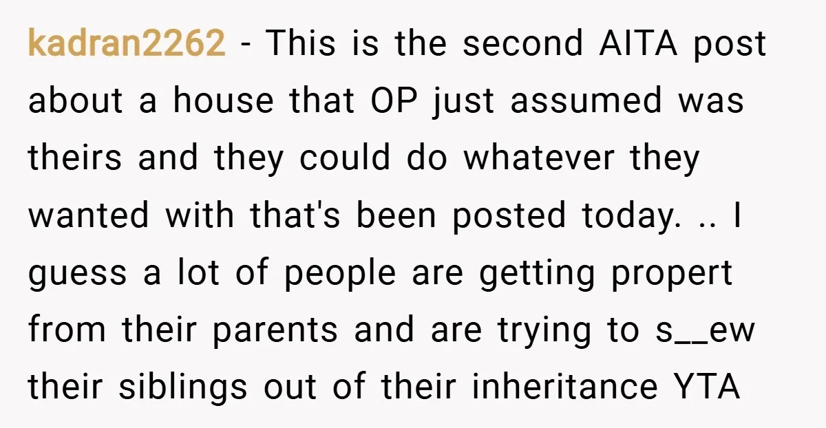 kadran2262 − This is the second AITA post about a house that OP just assumed was theirs and they could do whatever they wanted with that's been posted today. .....