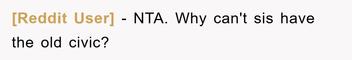 [Reddit User] − NTA. Why can't sis have the old civic?