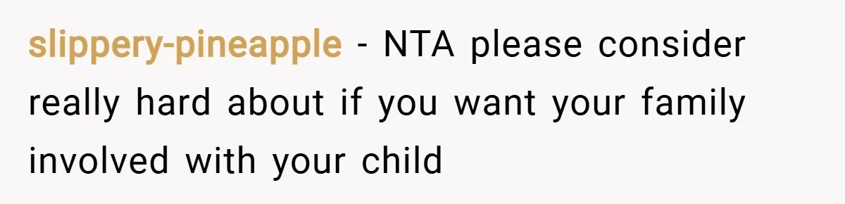 slippery-pineapple − NTA please consider really hard about if you want your family involved with your child