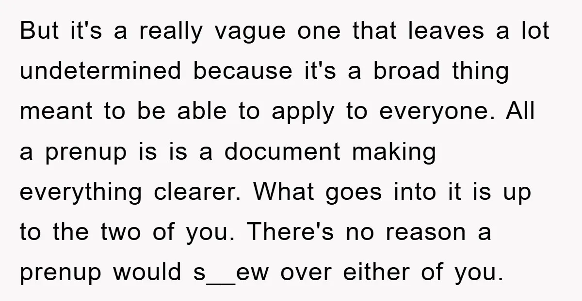 But it's a really vague one that leaves a lot undetermined because it's a broad thing meant to be able to apply to everyone. All a prenup is is a...