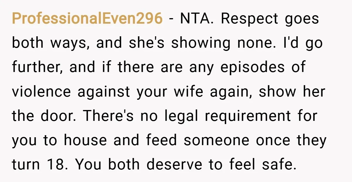 ProfessionalEven296 − NTA. Respect goes both ways, and she's showing none. I'd go further, and if there are any episodes of violence against your wife again, show her the door....