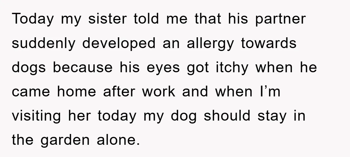 Today my sister told me that his partner suddenly developed an allergy towards dogs because his eyes got itchy when he came home after work and when I’m visiting her...