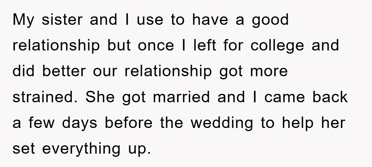 My sister and I use to have a good relationship but once I left for college and did better our relationship got more strained. She got married and I came...