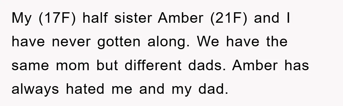 My (17F) half sister Amber (21F) and I have never gotten along. We have the same mom but different dads. Amber has always hated me and my dad.