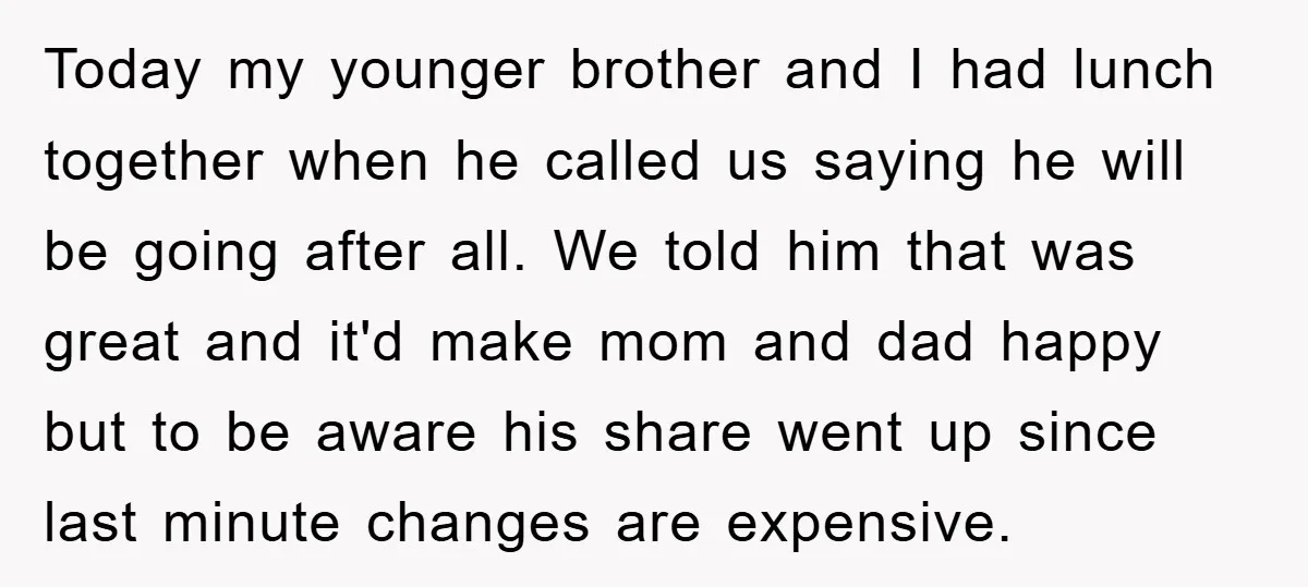 Today my younger brother and I had lunch together when he called us saying he will be going after all. We told him that was great and it'd make mom...