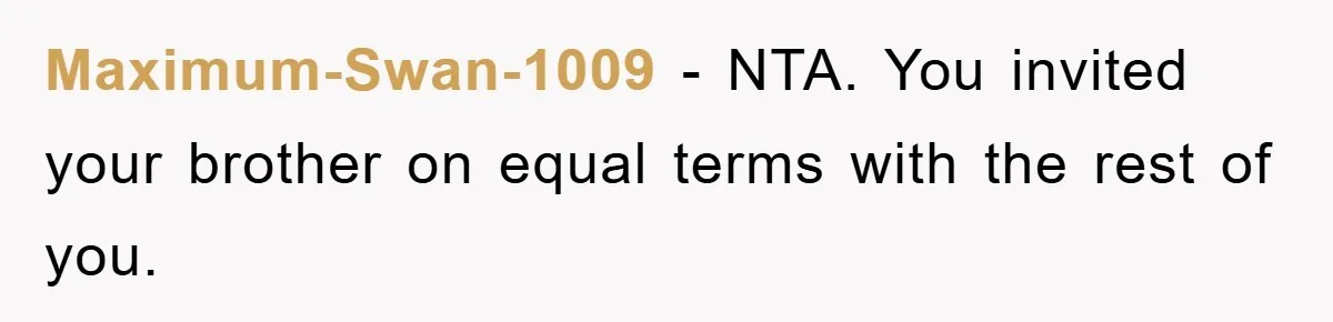 Maximum-Swan-1009 − NTA. You invited your brother on equal terms with the rest of you.