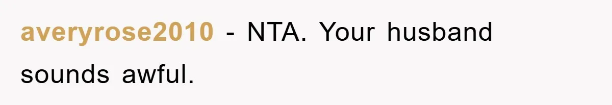 averyrose2010 − NTA. Your husband sounds awful.