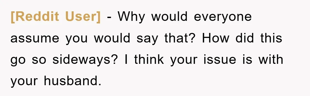 [Reddit User] − Why would everyone assume you would say that? How did this go so sideways? I think your issue is with your husband.