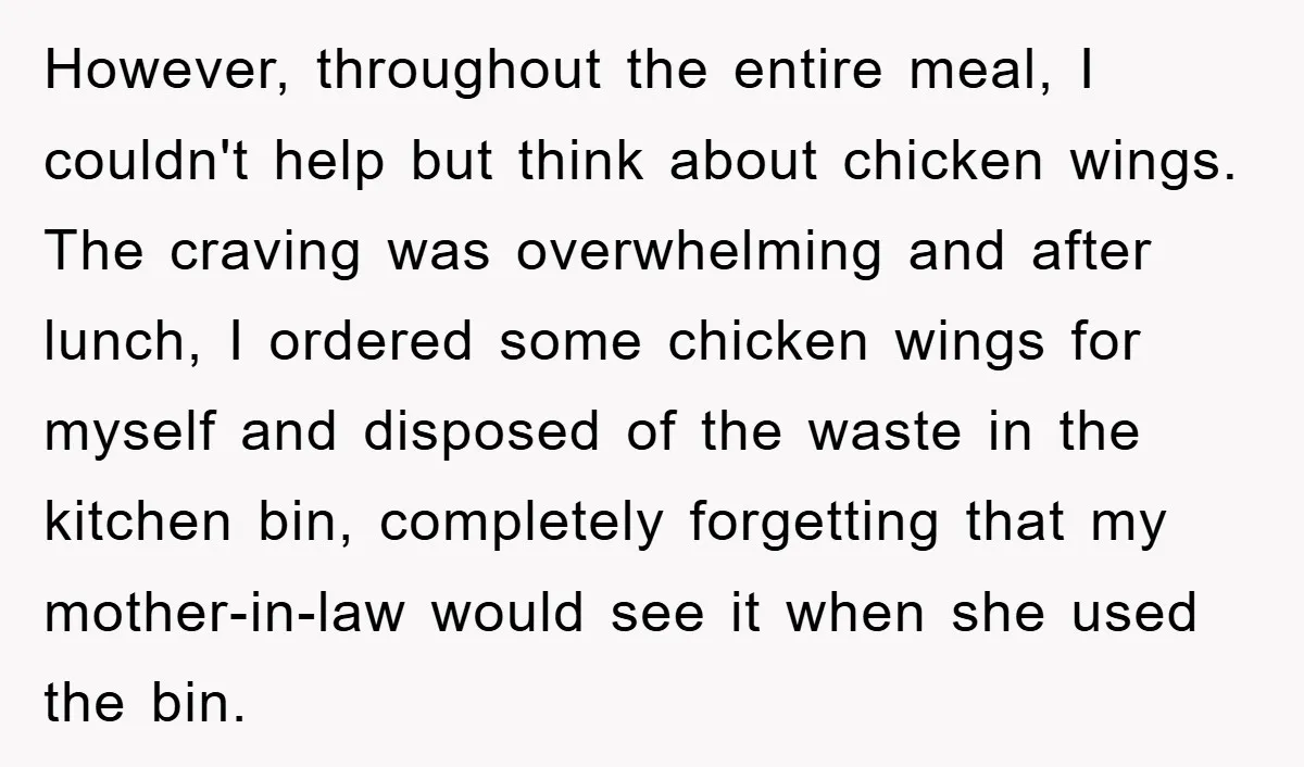 However, throughout the entire meal, I couldn't help but think about chicken wings. The craving was overwhelming and after lunch, I ordered some chicken wings for myself and disposed of...