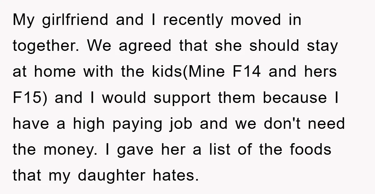 My girlfriend and I recently moved in together. We agreed that she should stay at home with the kids(Mine F14 and hers F15) and I would support them because I...