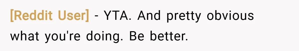 [Reddit User] − YTA. And pretty obvious what you're doing. Be better.