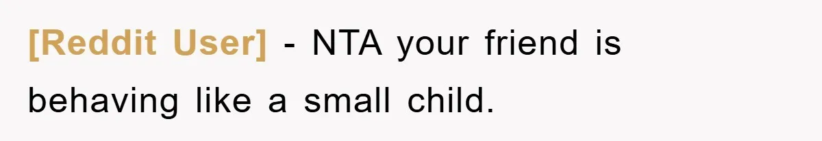 [Reddit User] − NTA your friend is behaving like a small child.