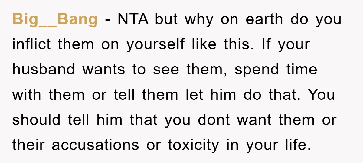 Big__Bang − NTA but why on earth do you inflict them on yourself like this. If your husband wants to see them, spend time with them or tell them let...