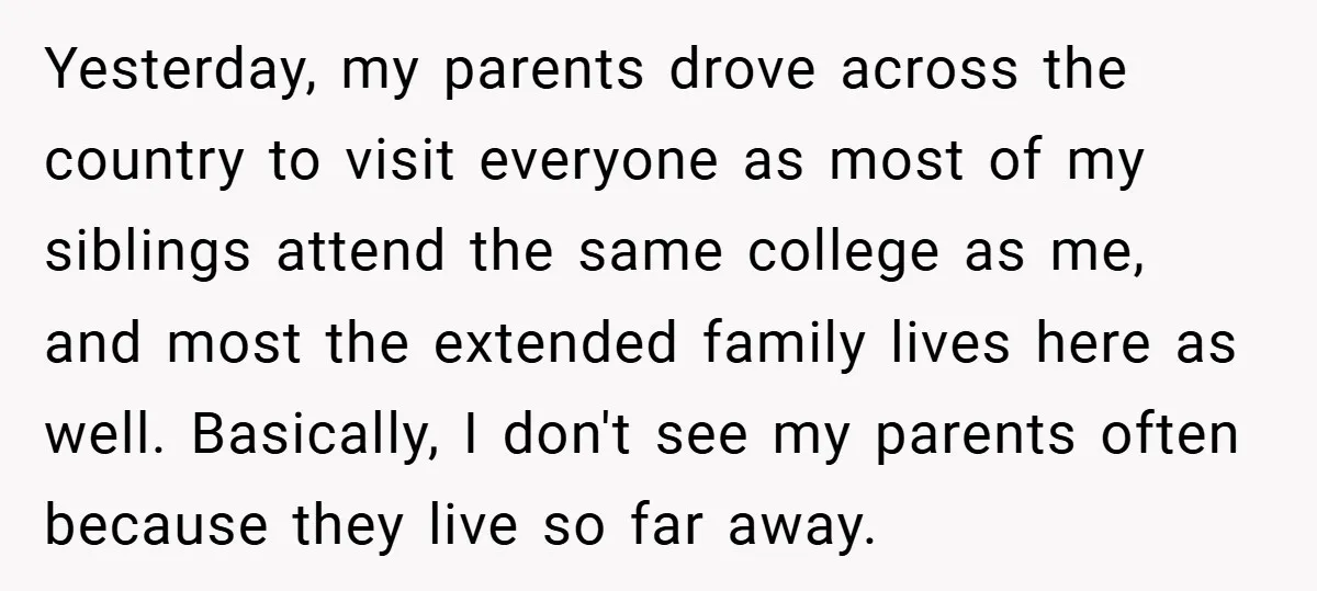 Yesterday, my parents drove across the country to visit everyone as most of my siblings attend the same college as me, and most the extended family lives here as well....