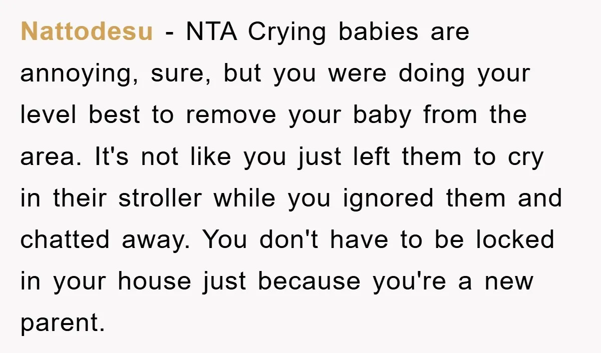 Nattodesu − NTA Crying babies are annoying, sure, but you were doing your level best to remove your baby from the area. It's not like you just left them to...