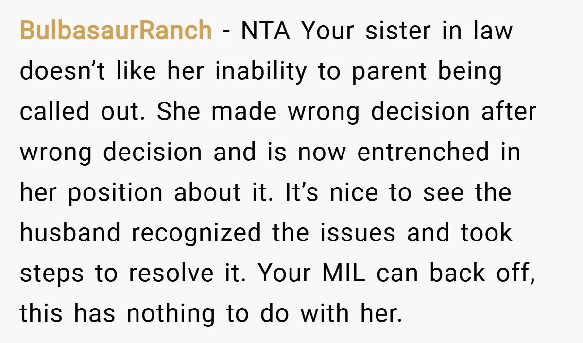 BulbasaurRanch − NTA Your sister in law doesn’t like her inability to parent being called out. She made wrong decision after wrong decision and is now entrenched in her position...