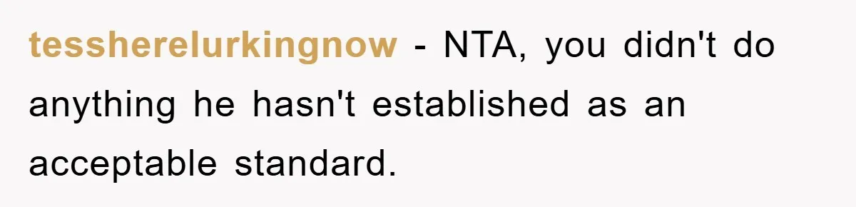 tessherelurkingnow − NTA, you didn't do anything he hasn't established as an acceptable standard.
