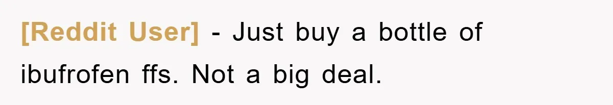 [Reddit User] − Just buy a bottle of ibufrofen ffs. Not a big deal.