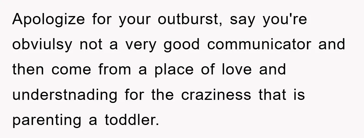 Apologize for your outburst, say you're obviulsy not a very good communicator and then come from a place of love and understnading for the craziness that is parenting a toddler.