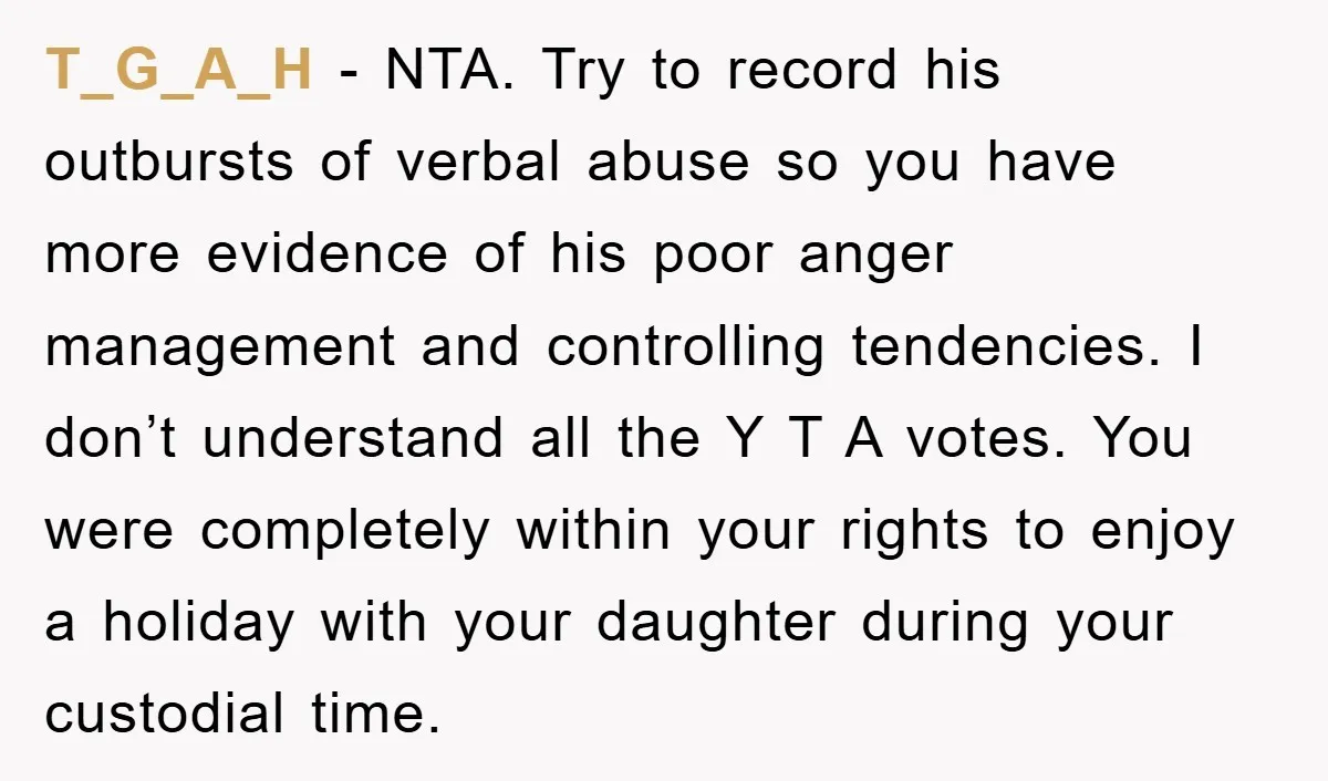 T_G_A_H − NTA. Try to record his outbursts of verbal abuse so you have more evidence of his poor anger management and controlling tendencies. I don’t understand all the Y...