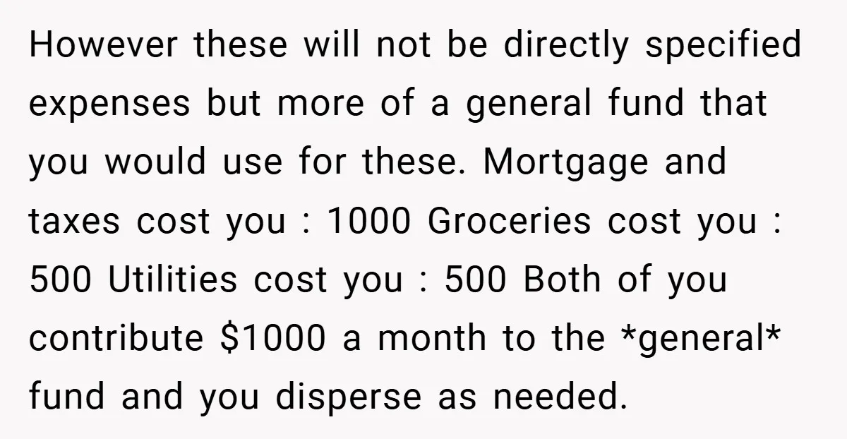 However these will not be directly specified expenses but more of a general fund that you would use for these. Mortgage and taxes cost you : 1000 Groceries cost you...