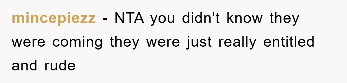 mincepiezz − NTA you didn't know they were coming they were just really entitled and rude