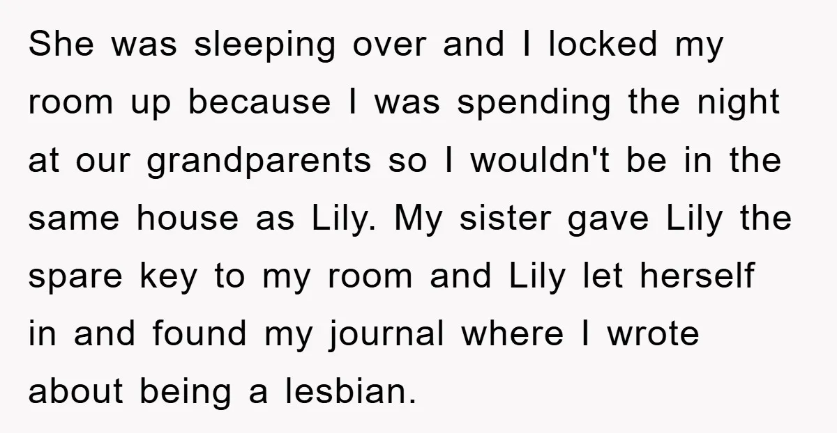 She was sleeping over and I locked my room up because I was spending the night at our grandparents so I wouldn't be in the same house as Lily. My...